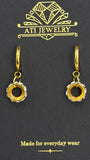 The Gramophone Earrings in 18K Gold Finish with clear crystal circular drops