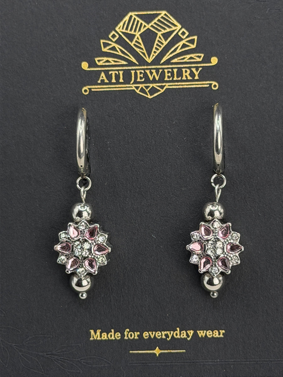 The Love Bloom Earrings in Polished Stainless Steel with Blushed Pink Zirconia