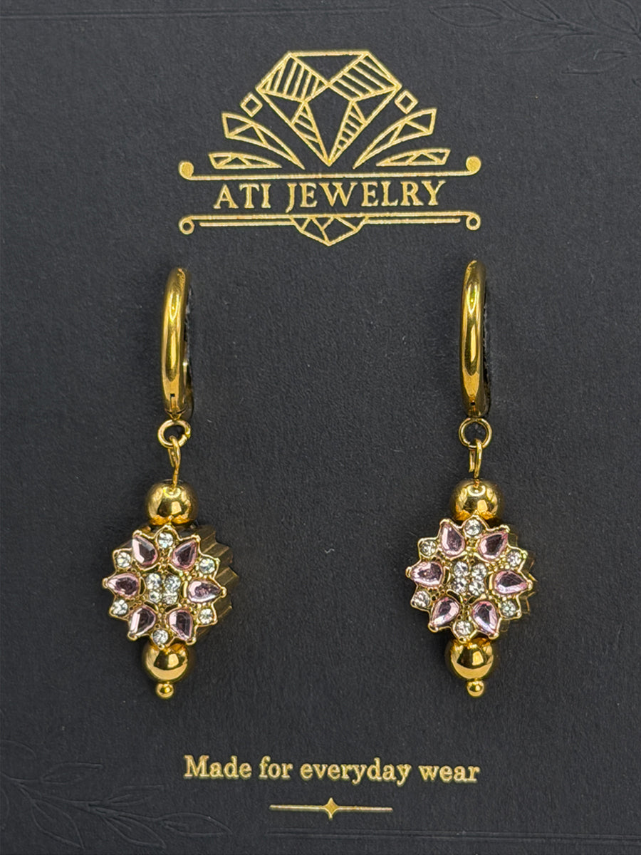 The Love Bloom Earrings in 18K Gold Finish with Blushed Pink Zirconia