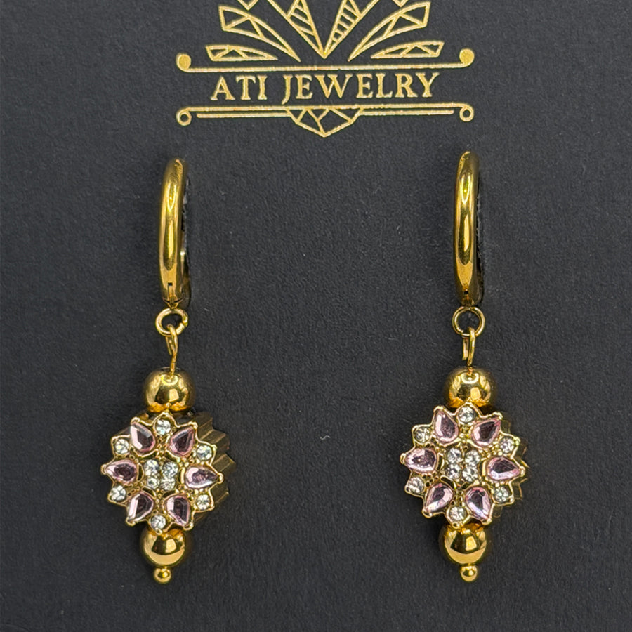 The Love Bloom Earrings in 18K Gold Finish with Blushed Pink Zirconia