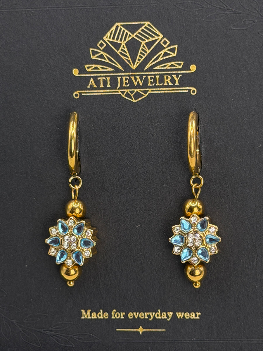 The Love Bloom Earrings in 18K Gold Finish with Sky Blue Zirconia