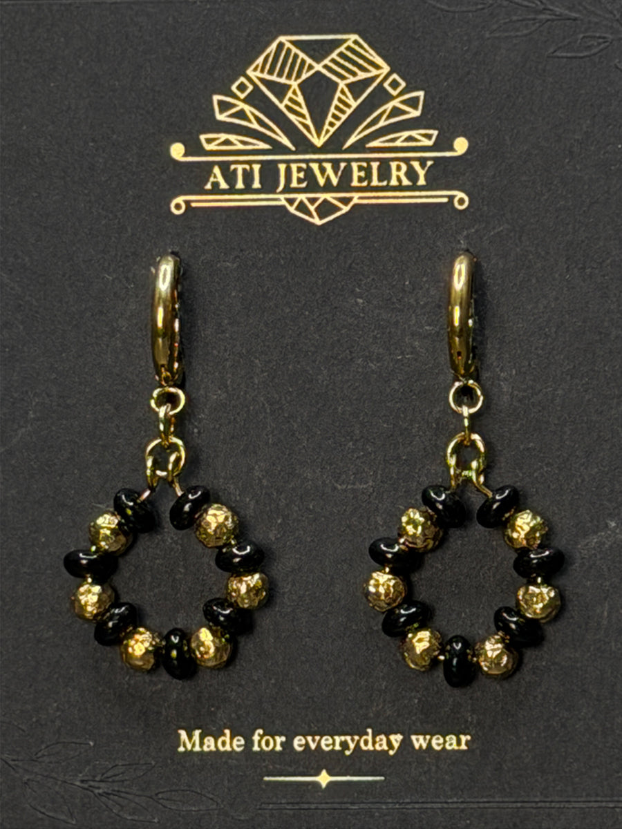 The Vintage Link Earrings with black beads and 18K Gold Finish by ATI Jewelry