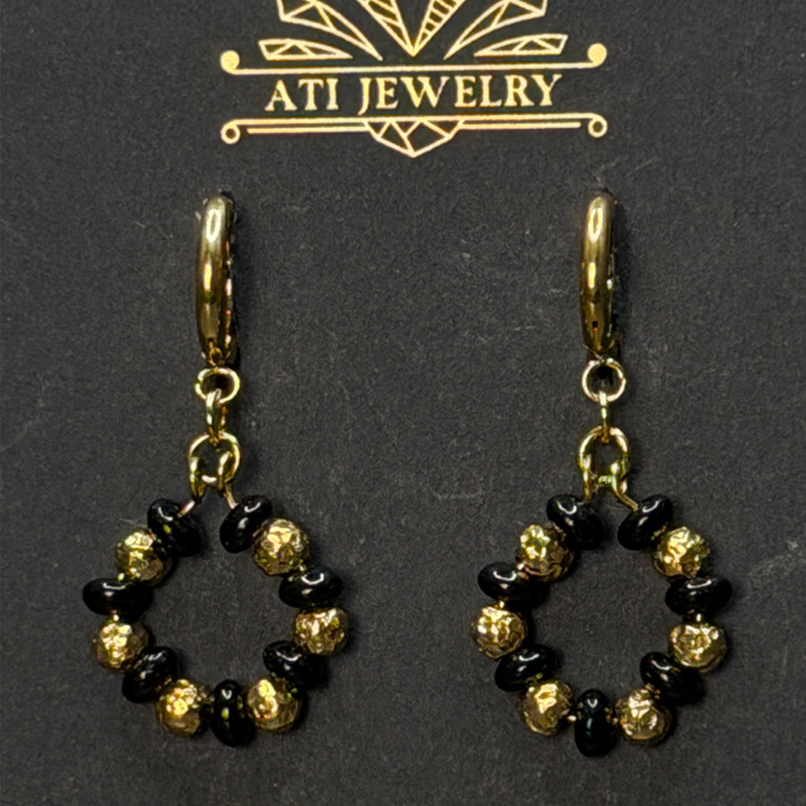 The Vintage Link Earrings with black beads and 18K Gold Finish by ATI Jewelry