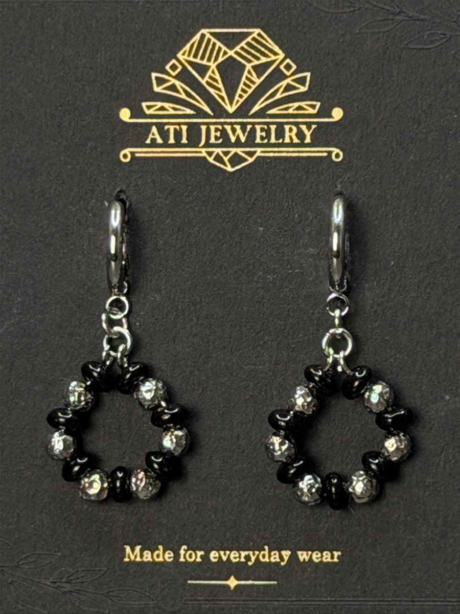 The Vintage Link Earrings with black beads and Polished Stainless Steel by ATI Jewelry
