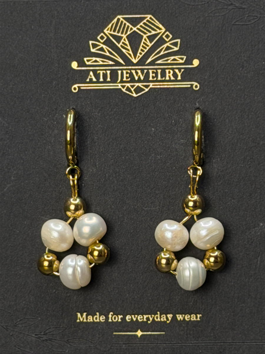The Pearl Clover Earrings in 18K Gold Finish with 7–8 mm freshwater pearls