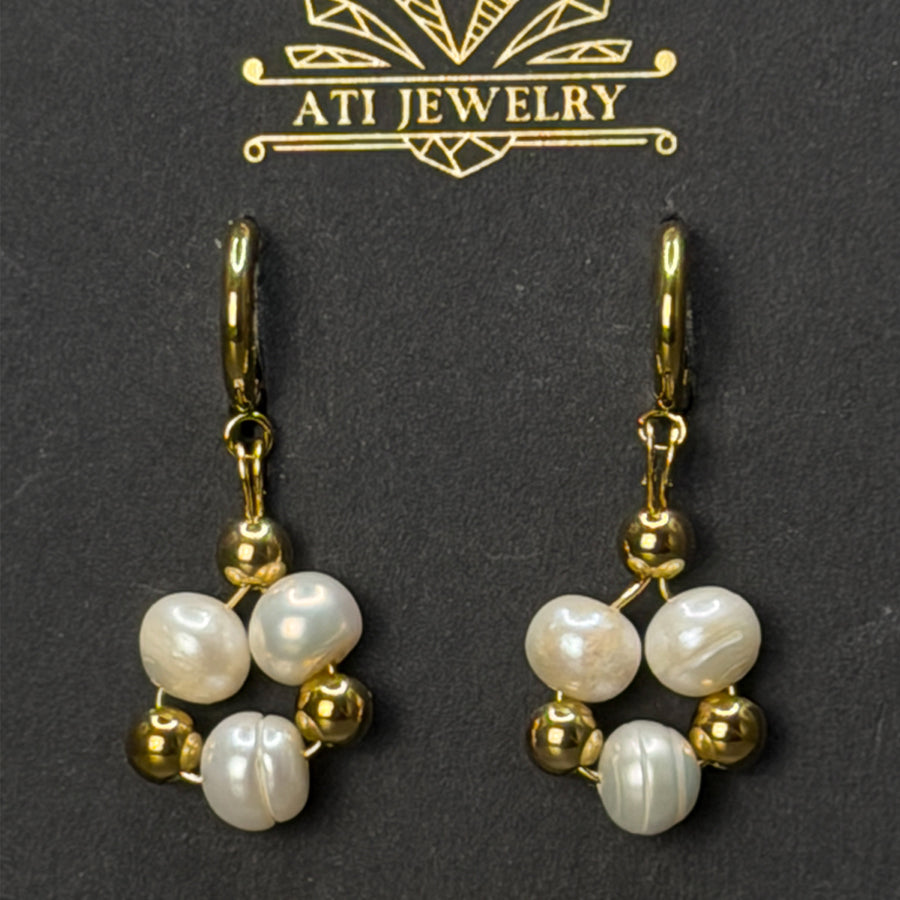 The Pearl Clover Earrings in 18K Gold Finish with 7–8 mm freshwater pearls