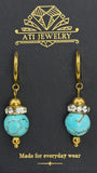 The Duchess Drop Earrings in 18K Gold Finish with turquoise-toned beads and crystal accents