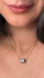 Polished Stainless Steel Crystal Barrel Necklace worn on model