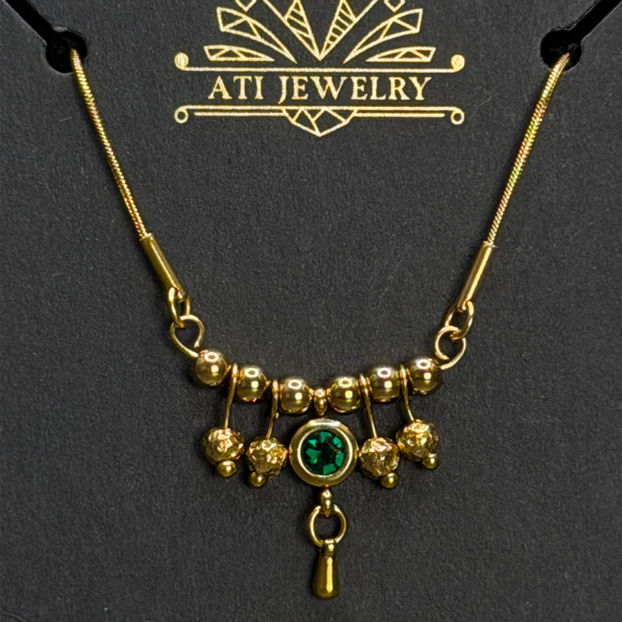 The Queen Necklace in 18K Gold Finish with Emerald Green crystal by ATI JEWELRY