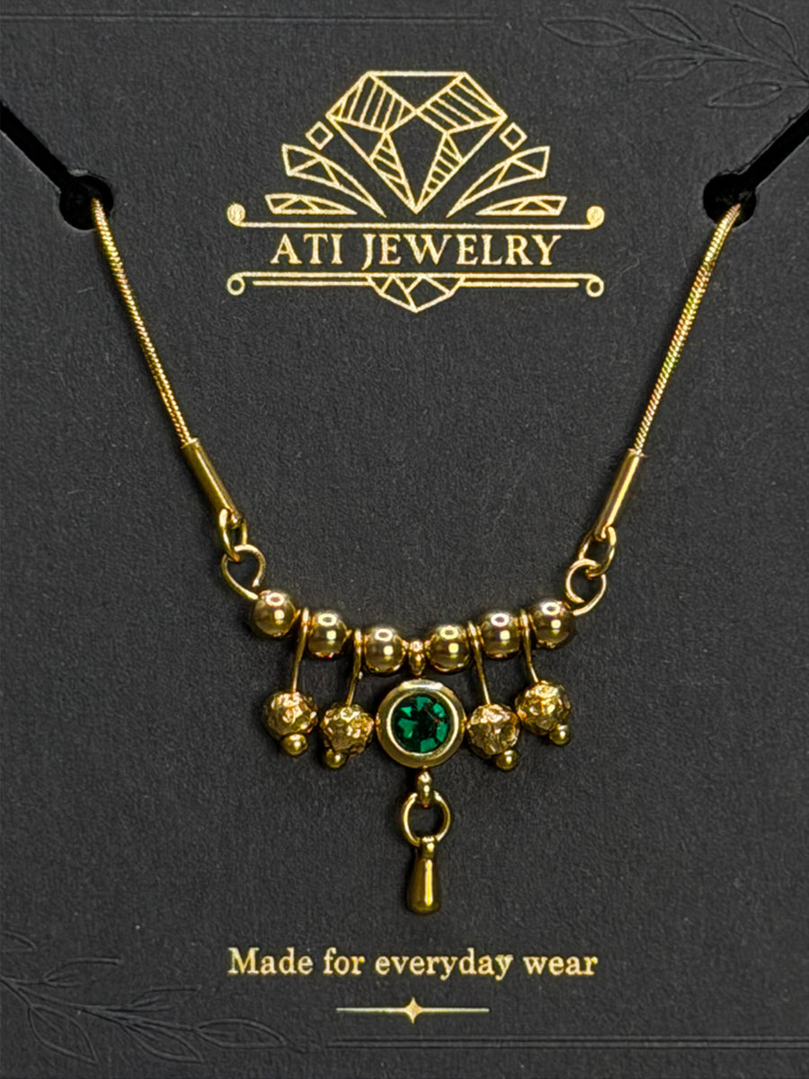 The Queen Necklace in 18K Gold Finish with Emerald Green crystal by ATI JEWELRY