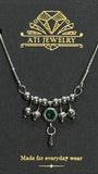 The Queen Necklace in Polished Stainless Steel with Emerald Green crystal by ATI JEWELRY