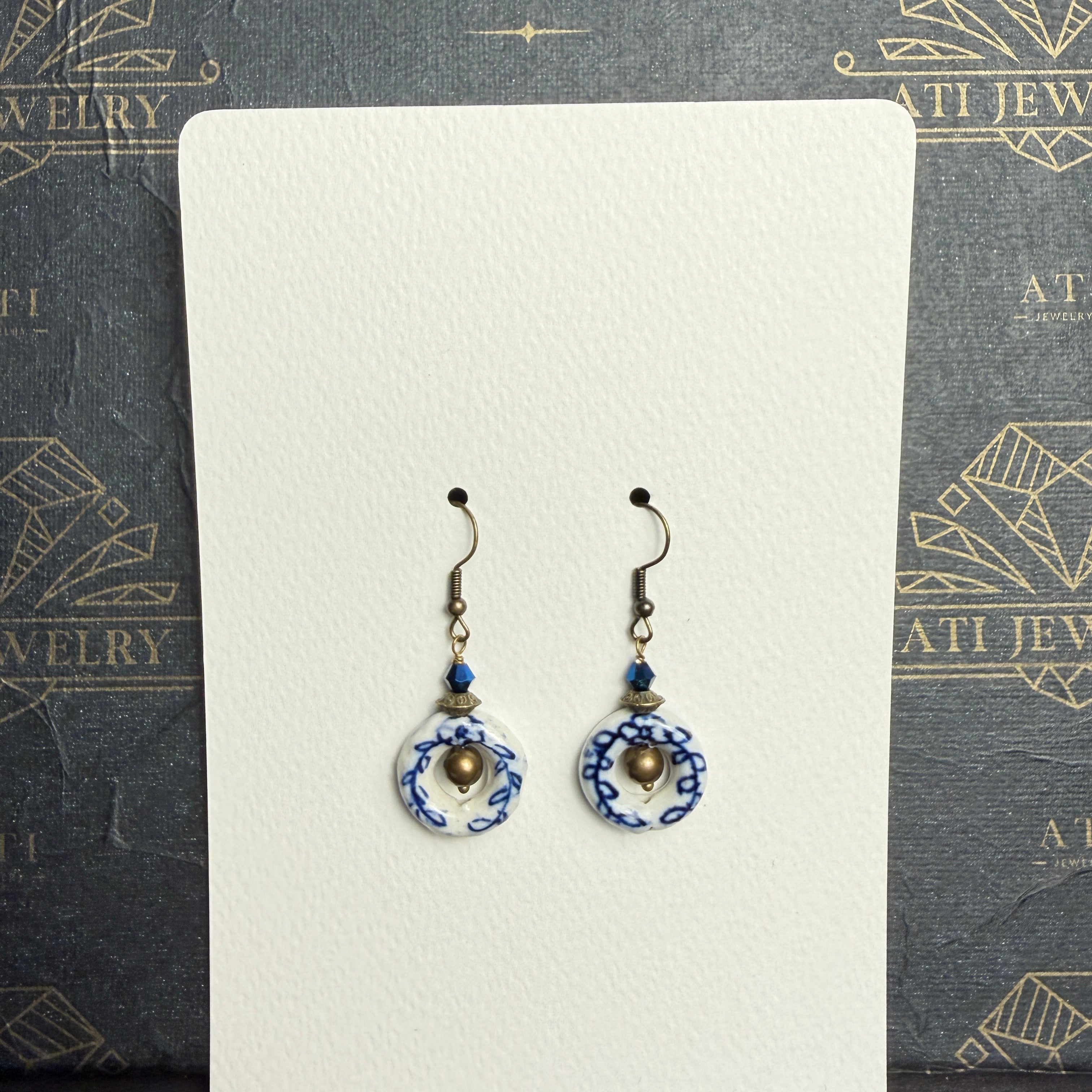 Blue Arabesque Glass Drop Earrings