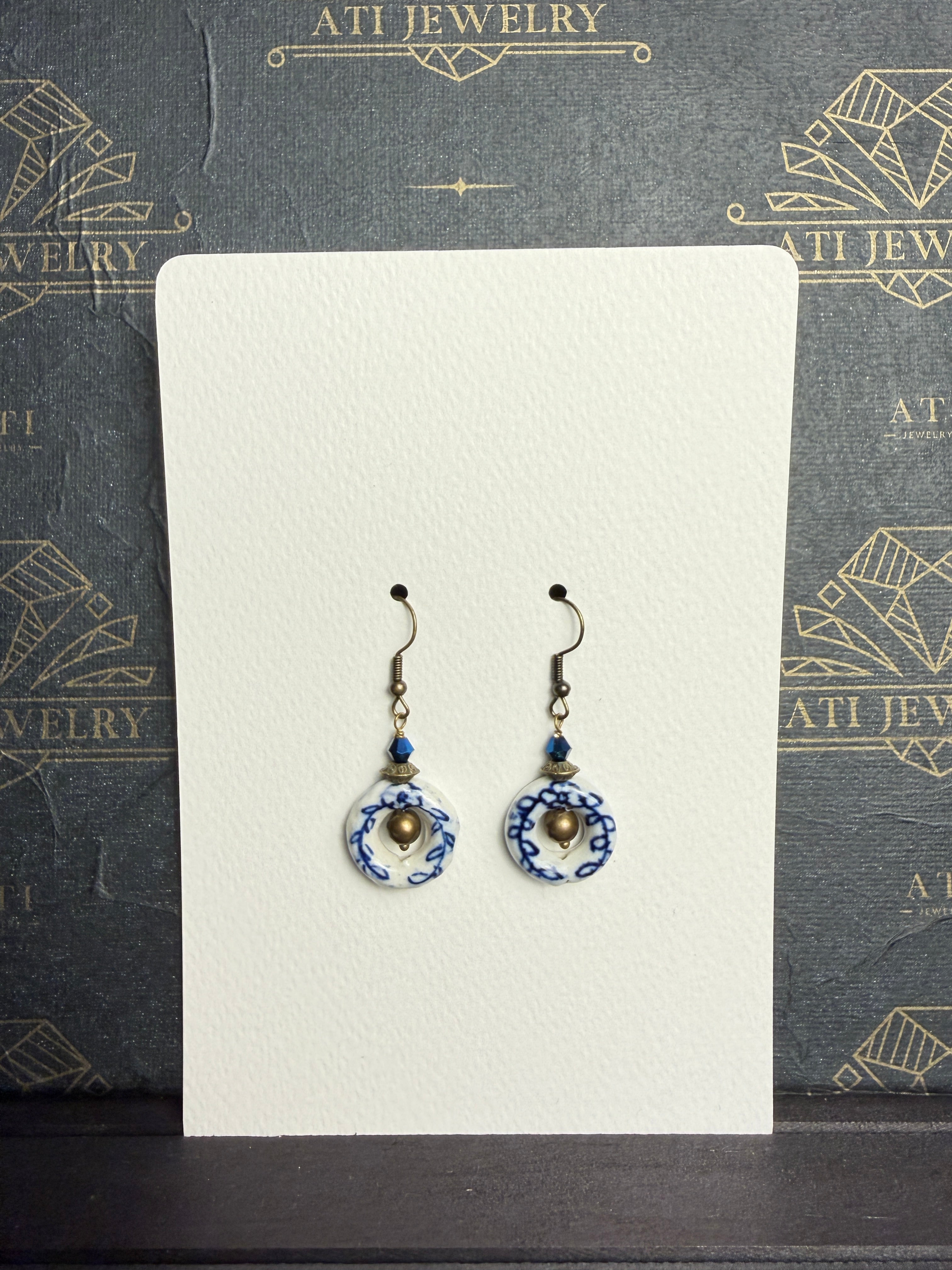 Blue Arabesque Glass Drop Earrings